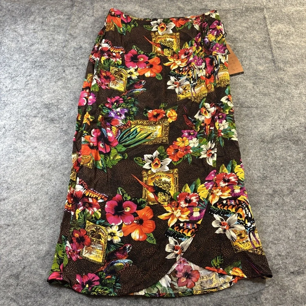 New Vintage Carole Little Skirt Women's 16 Sarong Bright Tropical Floral Beach